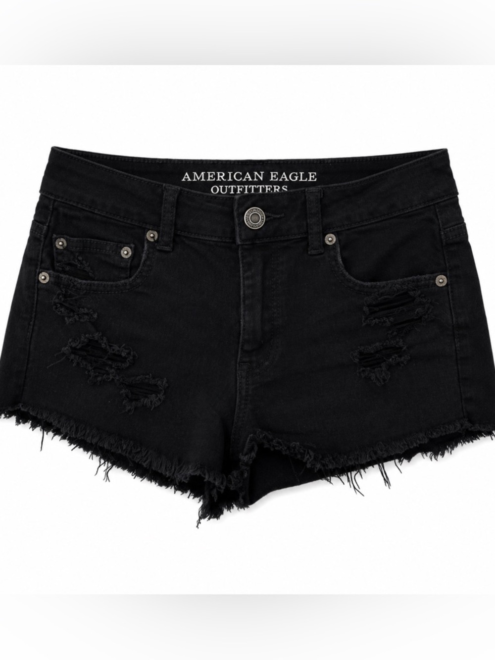 American Eagle Black Frayed Denim Shorts | Distressed Cutoff Shorts